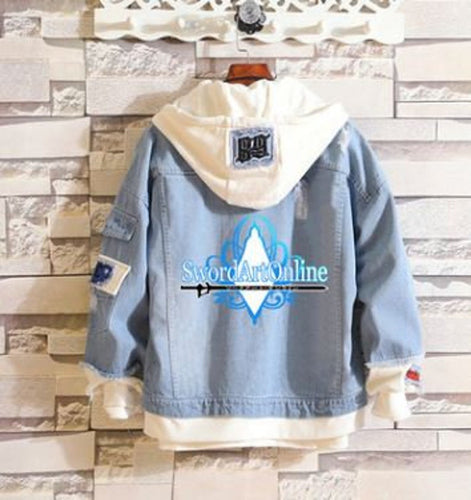 Fashionable two-piece jacket with premium DTG anime print design. Denim jacket with Cotton hood/inner sleeve.  Excellent gift for any Sword Art Online fans.