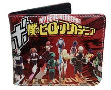 Load image into Gallery viewer, This premium PVC leather wallet is designed with a smooth finish. High-quality DTG design with striking colors directly onto the wallet. Two-part art piece showing two unique sets of anime art on each side of the wallet. Bi-fold closure, with Five card sections, One zip section, photo ID section, and the main section.