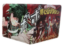 Load image into Gallery viewer, This premium PVC leather wallet is designed with a smooth finish. High-quality DTG design with striking colors directly onto the wallet. Two-part art piece showing two unique sets of anime art on each side of the wallet. Bi-fold closure, with Five card sections, One zip section, photo ID section, and the main section.