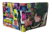Load image into Gallery viewer, This premium PVC leather wallet is designed with a smooth finish. High-quality DTG design with striking colors directly onto the wallet. Two-part art piece showing two unique sets of anime art on each side of the wallet. Bi-fold closure, with Five card sections, One zip section, photo ID section, and the main section.