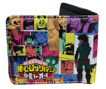 Load image into Gallery viewer, This premium PVC leather wallet is designed with a smooth finish. High-quality DTG design with striking colors directly onto the wallet. Two-part art piece showing two unique sets of anime art on each side of the wallet. Bi-fold closure, with Five card sections, One zip section, photo ID section, and the main section.
