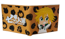 Load image into Gallery viewer, This premium PVC rubber wallet is designed with a smooth finish. High-quality DTG design with striking colors directly onto the wallet. Two-part art piece showing two unique sets of anime art on each side of the wallet. Bi-fold closure, with Five card sections, One zip section, photo ID section, and the main section. Excellent gift for any Seven Deadly Sins fan.