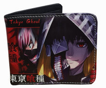 Load image into Gallery viewer, This premium PVC leather wallet is designed with a smooth finish. High-quality DTG design with striking colors directly onto the wallet. Two-part art piece showing two unique sets of anime art on each side of the wallet.