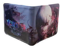 Load image into Gallery viewer, This premium PVC leather wallet is designed with a smooth finish. High-quality DTG design with striking colors directly onto the wallet. Two-part art piece showing two unique sets of anime art on each side of the wallet.