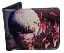 Load image into Gallery viewer, This premium PVC leather wallet is designed with a smooth finish. High-quality DTG design with striking colors directly onto the wallet. Two-part art piece showing two unique sets of anime art on each side of the wallet.