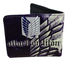 Load image into Gallery viewer, This premium PVC leather wallet is designed with a smooth finish. High-quality DTG design with striking colors directly onto the wallet. Two-part art piece showing two unique sets of anime art on each side of the wallet.