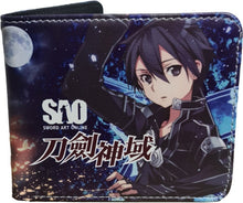 Load image into Gallery viewer, This premium PVC leather wallet is designed with a smooth finish. High-quality DTG design with striking colors directly onto the wallet. Two-part art piece showing two unique sets of anime art on each side of the wallet.