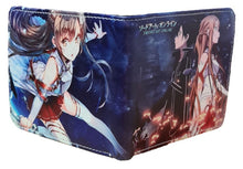 Load image into Gallery viewer, This premium PVC leather wallet is designed with a smooth finish. High-quality DTG design with striking colors directly onto the wallet. Two-part art piece showing two unique sets of anime art on each side of the wallet.