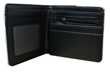 Load image into Gallery viewer, This premium PVC leather wallet is designed with a smooth finish. High-quality DTG design with striking colors directly onto the wallet. Two-part art piece showing two unique sets of anime art on each side of the wallet. Bi-fold closure, with Five card sections, One zip section, photo ID section, and the main section.