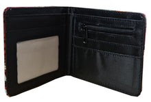 Load image into Gallery viewer, This premium PVC leather wallet is designed with a smooth finish. High-quality DTG design with striking colors directly onto the wallet. Two-part art piece showing two unique sets of anime art on each side of the wallet. Bi-fold closure, with Five card sections, One zip section, photo ID section, and the main section.