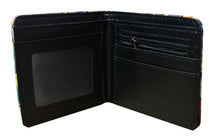 Load image into Gallery viewer, This premium PVC leather wallet is designed with a smooth finish. High-quality DTG design with striking colors directly onto the wallet. Two-part art piece showing two unique sets of anime art on each side of the wallet. Bi-fold closure, with Five card sections, One zip section, photo ID section, and the main section.