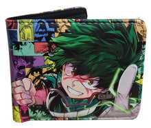 Load image into Gallery viewer, This premium PVC leather wallet is designed with a smooth finish. High-quality DTG design with striking colors directly onto the wallet. Two-part art piece showing two unique sets of anime art on each side of the wallet. Bi-fold closure, with Five card sections, One zip section, photo ID section, and the main section.
