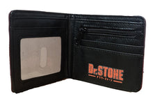 Load image into Gallery viewer, This premium PVC leather wallet is designed with a smooth finish. High-quality DTG design with striking colours directly onto the wallet. Two-part art piece showing two unique sets of anime art on each side of the wallet. Bi-fold closure, with Five card sections, One zip section, photo ID section, and the main section.