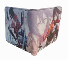 Load image into Gallery viewer, This premium PVC leather wallet is designed with a smooth finish. High-quality DTG design with striking colors directly onto the wallet. Two-part art piece showing two unique sets of anime art on each side of the wallet. Bi-fold closure, with Five card sections, One zip section, photo ID section, and the main section.