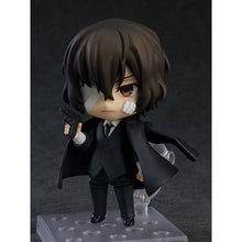 Load image into Gallery viewer, Free UK Royal Mail Tracked 24hr Delivery This premium nendoriod figure of Osamu Dazai from the popular anime series Bungo Stray Dogs is launched by GOOD SMILE this year as part of their latest Nendoroid series (1748). The set comes with the nendoriod figure Osamu Dazai, three face plates (standard/shock/smile). There is also various interchangeable hand parts to recreate all kinds of poses, includes his gun and a cup of coffee.