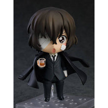 Load image into Gallery viewer, Free UK Royal Mail Tracked 24hr Delivery This premium nendoriod figure of Osamu Dazai from the popular anime series Bungo Stray Dogs is launched by GOOD SMILE this year as part of their latest Nendoroid series (1748). The set comes with the nendoriod figure Osamu Dazai, three face plates (standard/shock/smile). There is also various interchangeable hand parts to recreate all kinds of poses, includes his gun and a cup of coffee.