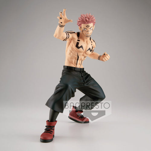 Striking figure of Sakuna from the popular anime Jutjutsu Kaisen. This figure is launched by Banpresto as part of their amazing Maximatic series.   The statue of Sakuna is created in great detail, adapted directly from the anime series, showing Sakuna posessed in Yuji's body. The creator has completed this piece beautifully. Truly stunning. From the hair, to the body markings and every crease of the trousers was sculped meticulously. 