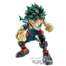 Load image into Gallery viewer, Free UK Royal Mail Tracked 24hr delivery. This statue of Izuku Midoriya (Known as Deku) is launched by Banpresto's as part of their latest Chronicle series. Adapted from the popular anime My Hero Academia. The creator has did an outstanding job on this one, showing Midoriya in battle mode, posing in his uniform. - Truly amazing. The PVC statue stands at 18cm, and packaged in a huge gift/collectible box from Bandai.