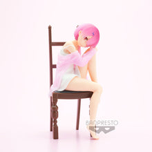 Load image into Gallery viewer, Free UK Royal Mail Tracked 24hr delivery Beautiful statue of Ram from the popular anime series "Starting Life in Another World Re:Zero", this amazing figure is launched by Banpresto as part of their latest Relax Time Series. The statue shows Ram posing in her night gown sitting on her chair (chair included). The figure is created beautifully. - Truly stunning. This PVC figure stands at 18cm tall, and packaged in a premium gift/collectible box from Bandai. Official brand: Banpresto / Bandai