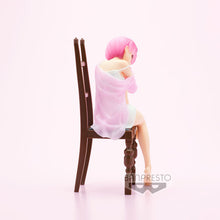 Load image into Gallery viewer, Free UK Royal Mail Tracked 24hr delivery Beautiful statue of Ram from the popular anime series "Starting Life in Another World Re:Zero", this amazing figure is launched by Banpresto as part of their latest Relax Time Series. The statue shows Ram posing in her night gown sitting on her chair (chair included). The figure is created beautifully. - Truly stunning. This PVC figure stands at 18cm tall, and packaged in a premium gift/collectible box from Bandai. Official brand: Banpresto / Bandai