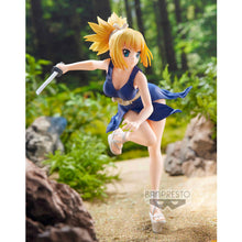 Load image into Gallery viewer, Free UK Royal Mail Tracked 24hr delivery Stunning figure of Kohaku from the popular anime Dr.Stone. This amazing figure is launched by Banpresto as part of their latest series. The creator sculpted this piece meticulously, showing Kohaku in running motion posing with her sword. - truly stunning !! This PVC statue stands at 16cm tall, and packaged in a gift/collectible box from Bandai.