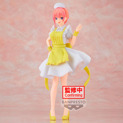 Beautiful figure of Ichika Nakano from the popular anime The Quintessential Quintuplets, adapted from the latest movie. This Statue is launched by Banpresto as part of their latest Kyunties series.   This figure is created exquisitely showing Ichika Nakano posing in her yellow and white nurse outfit.   This PVC statue stands at 18cm tall, and packaged in a collectible gift box from Bandai.  Official brand: Bandai / Banpresto 