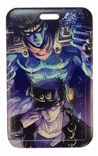 Load image into Gallery viewer, Free UK Royal Mail 24hr delivery Beautiful crafted JoJo's Bizarre Adventure Card holder. DTG high quality design of Jotaro and Star Platinum, adapted from the popular anime JoJo's Bizarre Adventure. The card holder is made of High-quality PVC plastic with a smooth matt finish. The card holder can be used for storing bank cards/student cards/and other ID cards. Excellent gift for any JoJo's Bizarre Adventure fan. Size: 6.7cm x 11cm (Approx) Can store up to three regular size credit cards.