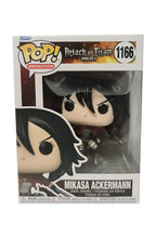 Load image into Gallery viewer, Stylish Pop vinyl figure from Funko POP Animation. This figure of Mikasa stands at 9cm tall. The high-detailed figure displays Mikasa posing with in her ODM gear, adapted from the popular anime ATTACK ON TITAN. The figure is packaged in a window display box by Funko. Official Brand: Funko