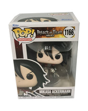 Load image into Gallery viewer, Stylish Pop vinyl figure from Funko POP Animation. This figure of Mikasa stands at 9cm tall. The high-detailed figure displays Mikasa posing with in her ODM gear, adapted from the popular anime ATTACK ON TITAN. The figure is packaged in a window display box by Funko. Official Brand: Funko