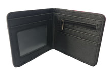 Load image into Gallery viewer, Free UK Royal Mail Tracked 24hr delivery. This premium PVC leather wallet is designed with a smooth finish. High-quality DTG design with striking colours. Two-part art piece showing two sets of anime art on each side of the wallet. Bi-fold closure, with Five card sections, One zip section, a photo ID section, and the main section. Excellent gift for any Demon Slayer fan.