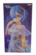Load image into Gallery viewer, Free UK Royal Mail Tracked 24hr delivery.  Beautiful figure of Rem, from the amazing anime series Re:Zero Starting Lift in Another World. This figure is launched by Banpresto as part of their latest Serenus Couture series.   The statue is absolutely stunning, showing Rem posing in a white dress, with a golden floral hair clip.   The PVC figure stands at 20cm tall and packaged in a gift/collectible box from Bandai. 
