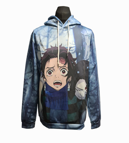 Premium print design of Demon Slayer Tanjiro and Nezuko from the popular anime series.  Detailed DTG print with striking colours - Premium polyester hoodie. The silken style of this hoodie is designed to be lightweight and comfortable to wear. Excellent for Summer/Autumn.  The DTG technology prints the design directly onto the hoodie which makes the design really stand out, easy to wash, and the colour of design will not fade or crack. Adjustable drawstring for the hood with a large front pocket.