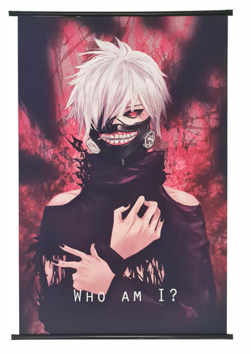 FREE UK Royal Mail Tracked 24hr Delivery.      High-quality fabric wall scroll of Tokyo ghoul Ken Kaneki. Premium quality DTG print anime design, No reflection, easy to clean and waterproof.   Two rods included with hooks for easy suspension and simple installation.  High resolution DTG technology print the design directly onto the scroll.  Limited stock available. You need to be quick on this one.  