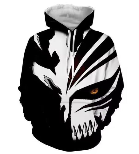 Free UK Royal Mail Tracked 24hrs delivery

Stunning design of Ichigo (Hollow) - Bleach hoodie. 

Premium DTG technology prints the design directly onto the hoodie which makes the design really stand out, easy to wash, and the colours will not fade or crack.

The silken style of this polyester hoodie makes it lightweight and comfortable to wear. A large front pocket and an adjustable hood with drawstrings.

Excellent gift for any Bleach fan.

Material: Polyester