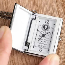 Load image into Gallery viewer, Free UK Royal Mail Tracked 24hr delivery 

Beautiful design of Death Note Mini Clock Pendant Necklace. 

The Pendant is designed beautifully with the logo engraved into the front of the pendant. The front panel opens and reveals a beautiful analogue mini clock inside, and the Death Note message on the clock. - Adapted beautifully, direct from the anime. 

Material: Metallic stainless steel

Size: 4cm x 3cm x 1.5cm (Pendant) / 40cm (Necklace chain) 

Packaged in a window display gift box. 

Excellent gift fo
