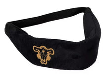 Load image into Gallery viewer, Free UK Royal Mail Tracked 24hr delivery 

Stunning Black Clover Head Band (Asta). Designed beautifully with the Black Bulls symbol embroidered perfectly. 

The headband is made from premium velvet material, and the end of the band has an elastic stretch. Suitable for all adult size. 

Material: Velvet / Poylester / Cotton 

Size: Unisex Adult

Excellent for cosplay or fancy dress events. 
