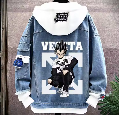 Free UK Royal Mail Tracked 24hr Delivery

Fashionable two-piece denim jacket with premium DTG anime print design (Vegeta - Dragon Ball Z). 

Denim jacket with Cotton hood/inner sleeve.

Excellent gift for any Dragon Ball fans.

