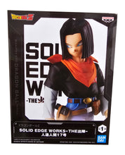 Load image into Gallery viewer, Striking statue of Android 17 from the legendary anime Dragon Ball Z. This figure is launched by Banpresto as part of their latest SOLID EDGE WORKS collection. 

The sculptor has completed this piece in excellent fashion, showing Android 17 posing with his gun strap on, and wearing his bandana scarf. 

This PVC statue stands at 17cm tall, and packaged in a gift/collectible box from Bandai. 
