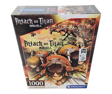 Load image into Gallery viewer, Free UK Royal Mail Tracked 24hr Delivery  Official Attack On Titan puzzle set launched by Clementoni.   1000 pieces premium print jigsaw puzzle with striking images and in great detail.  Excellent gift for any Attack On Titan fan or anyone who loves a puzzle challenge.   Made in Italy.   The completed picture measured at 70 x 50cm.    Official brand: Clementoni. 
