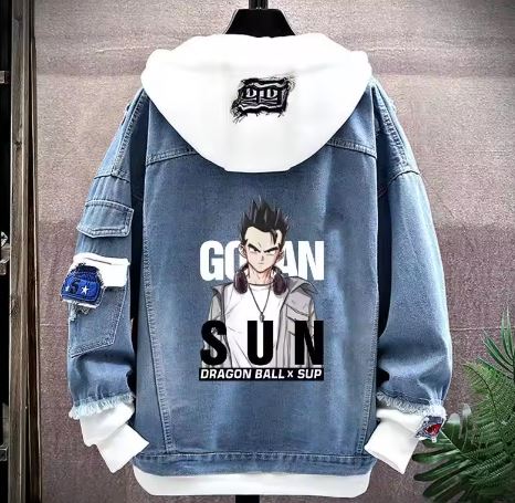Free UK Royal Mail Tracked 24hr Delivery

Fashionable two-piece denim jacket with premium DTG anime print design (Son Gohan - Dragon Ball Z). 

Denim jacket with Cotton hood/inner sleeve.

Excellent gift for any Dragon Ball fans.