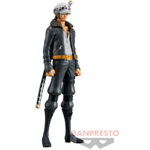 Load image into Gallery viewer, Cool statue of Travalgar Law from the legendary anime ONE PIECE. This fabulous statue is launched by Banpresto as part of their latest The Grandline Men collection vol.10.   The creator did a spectacular job with this piece, showing Law posing in his leather pirate outfit, with his sword attached on his back.   This PVC figure stands at 17cm tall, and packaged in a gift/collectible box from Bandai. 
