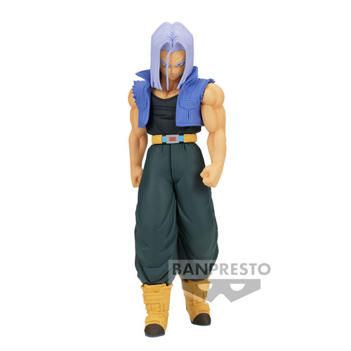Super cool statue of Trunks from the legendary anime Dragon Ball Z. This figure is launched by Banpresto as part of their latest SOLID EDGE WORKS series - vol.11   The sculptor has completed this piece amazingly, showing Trunks posing with his jacket and vest. From the Hair, to facial expression, muscle definition and the creases of his clothing, all created in immense detail - Truly amazing.   This PVC statue stands at 20cm tall, and packaged in a gift/collectible box from Bandai. 