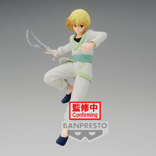Load image into Gallery viewer, Free UK Royal Mail Tracked 24hr delivery  

Striking statue of Kurapika from the popular anime series Hunter X Hunter. This super cool statue is launched by Banpresto as part of their latest Vibration Stars Collection. 

This figure is created meticulously, showing Kurapika posing in battle swinging his Dowsing Chain (The chain on Kurapika&#39;s ring finger is used to track and locate things). - Stunning! 

This PVC statue stands at 15cm tall, and packaged in a gift/collectible box from Bandai. 

