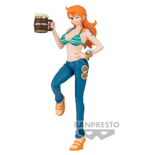 Free UK Royal Mail Tracked 24hr delivery   Beautiful statue of Nami from the legendary anime series ONE PIECE. This figure is launched by Banpresto as part of their latest Its A Banquet collection.  The creator did a fabulous job creating this piece, showing Nami posing stunningly, holding a pitcher of beer. - Stunning !