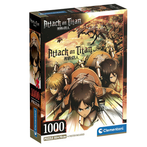 Free UK Royal Mail Tracked 24hr Delivery   Official Attack On Titan puzzle set launched by Clementoni.   1000 pieces premium print jigsaw puzzle with striking images and in great detail.  Excellent gift for any Attack On Titan fan or anyone who loves a puzzle challenge.   Made in Italy.   The completed picture measured at 70 x 50cm.    Official brand: Clementoni  EAN: 8005125397273