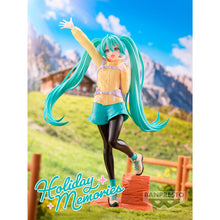 Load image into Gallery viewer, Free UK Royal Mail Tracked 24hr delivery 

Stunning statue of Hatsune Miku (Global Vocaloid Superstar). This beautiful figure is launched by Banpresto as part of their latest collection - Mountain Climbing Holiday Memories.

This statue is created remarkably, showing Hatsune Miku posing elegantly in her hiking gear and backpack. - Stunning ! 

This PVC statue stands at 20cm tall, and packaged in a gift/collectible box from Bandai. 
