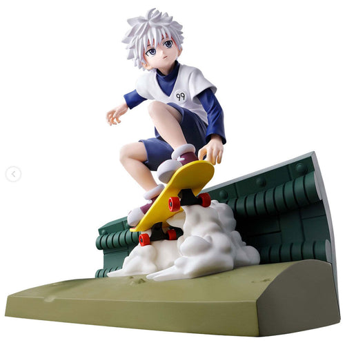 Free UK Royal Mail Tracked 24hr delivery 

Striking statue of Killua Zoldyck from the popular anime series Hunter x Hunter. This beautiful piece is launched by Banpresto as part of their latest Memorable Saga collection.

The creator has created this figure in excellent fashion. Showing Killua Zoldyk captured in motion riding his skateboard. - Stunning! 

This PVC statue stands at 8cm tall, and packaged in a gift / collectible box from Bandai.