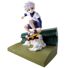 Load image into Gallery viewer, Free UK Royal Mail Tracked 24hr delivery 

Striking statue of Killua Zoldyck from the popular anime series Hunter x Hunter. This beautiful piece is launched by Banpresto as part of their latest Memorable Saga collection.

The creator has created this figure in excellent fashion. Showing Killua Zoldyk captured in motion riding his skateboard. - Stunning! 

This PVC statue stands at 8cm tall, and packaged in a gift / collectible box from Bandai.
