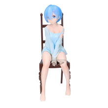 Load image into Gallery viewer, Free UK Royal Mail Tracked 24hr delivery 

Beautiful statue of Rem from the popular anime series &quot;Starting Life in Another World Re:Zero&quot;, this amazing figure is launched by Banpresto as part of their latest Relax Time Series.  

The statue shows Rem posing elegantly in her sky blue night gown sitting on her chair (chair included). The figure is created beautifully. - Truly stunning. 

This PVC figure stands at 20cm tall, and packaged in a premium gift/collectible box from Bandai. 
