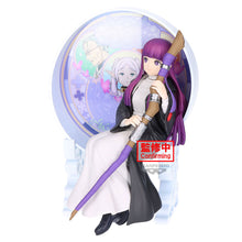 Load image into Gallery viewer, Free UK Royal Mail Tracked 24hr delivery 

Beautiful statue of Fern from the popular anime Frieren: Beyond Journeys End. This amazing statue is launched by Banpresto as part of their latest Glasscap collection.

This statue is created fabulously, showing Fern posing elegantly sitting on her seat, holding her staff, and in front of the beautiful circular decorated window. - Stunning! 

This PVC statue stands at 15cm tall, and packaged in a gift/collectible box from Bandai.

Official brand: Banpresto /Bandai
